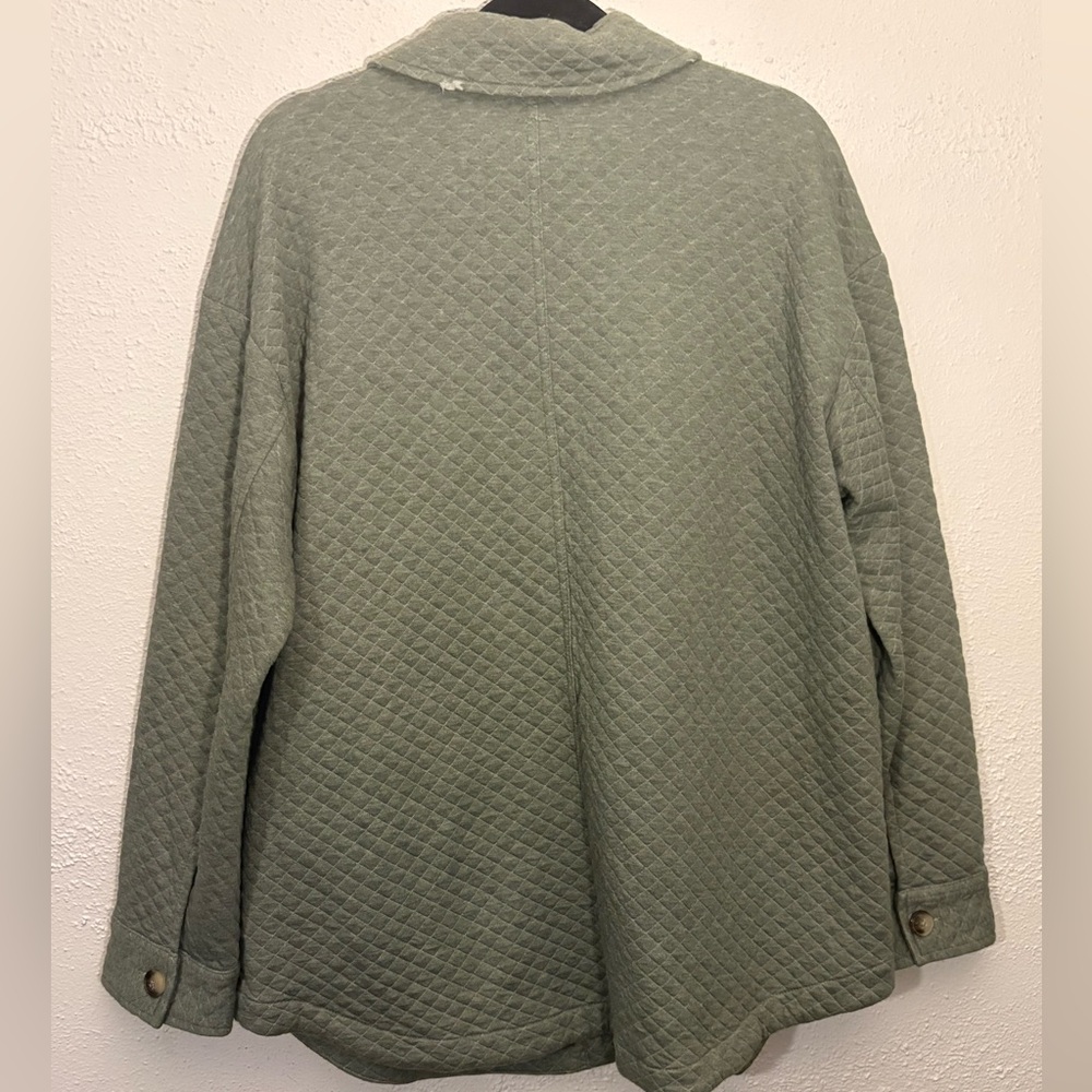 J Jill Quilted Shirt Jacket Green Button Up Collar Long Sleeve Pockets Sz L - Picture 2 of 7